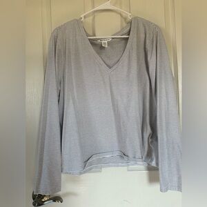 Athleta Women's Striped Gray V-Neck Long Sleeve Top